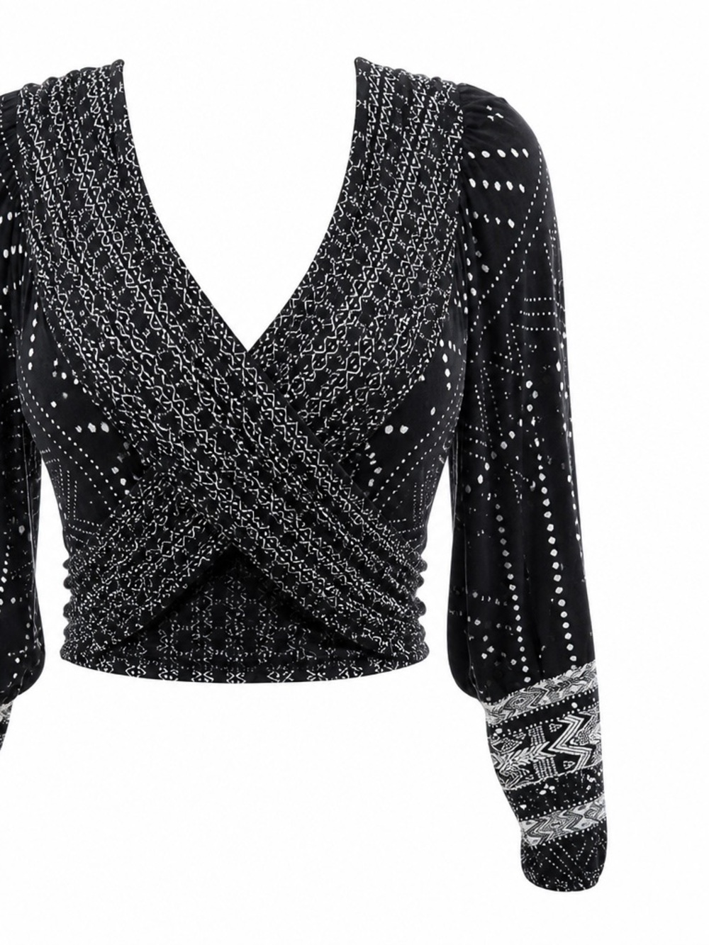 Ecote Black and White Patterned Wrap Crop Top